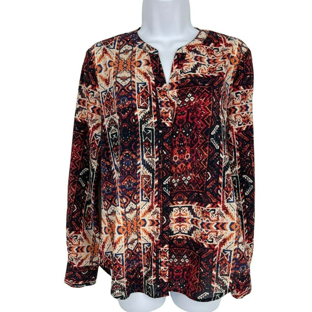 Sanctuary V-Neck Button Front Long Sleeve Roll Tab Sleeve Blouse Size Small